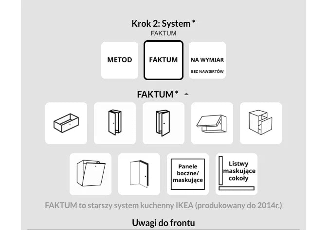 Konfigurator — wybor systemu FAKTUM IKEA do frontow