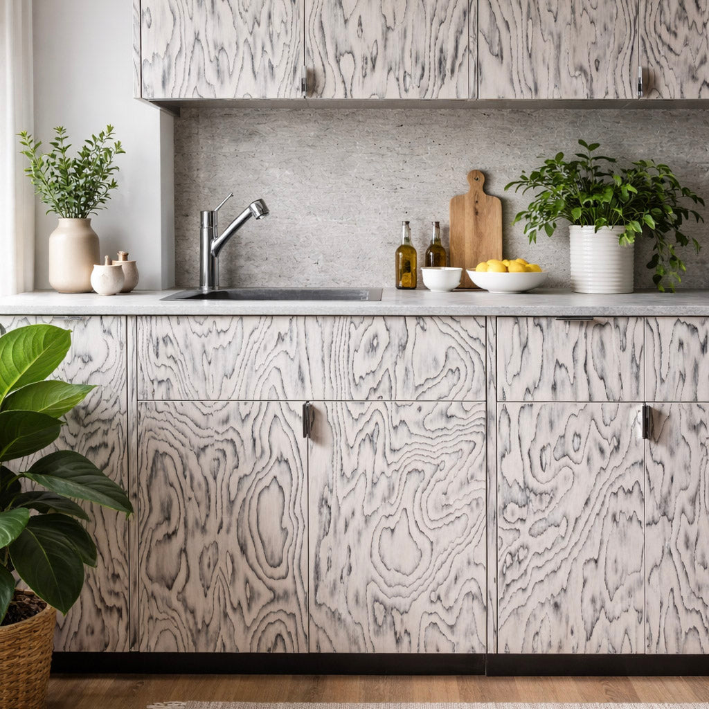 Kuchnia z frontami Korzeń Silver — srebrzysto-szary fornir czeczotowy na IKEA METOD